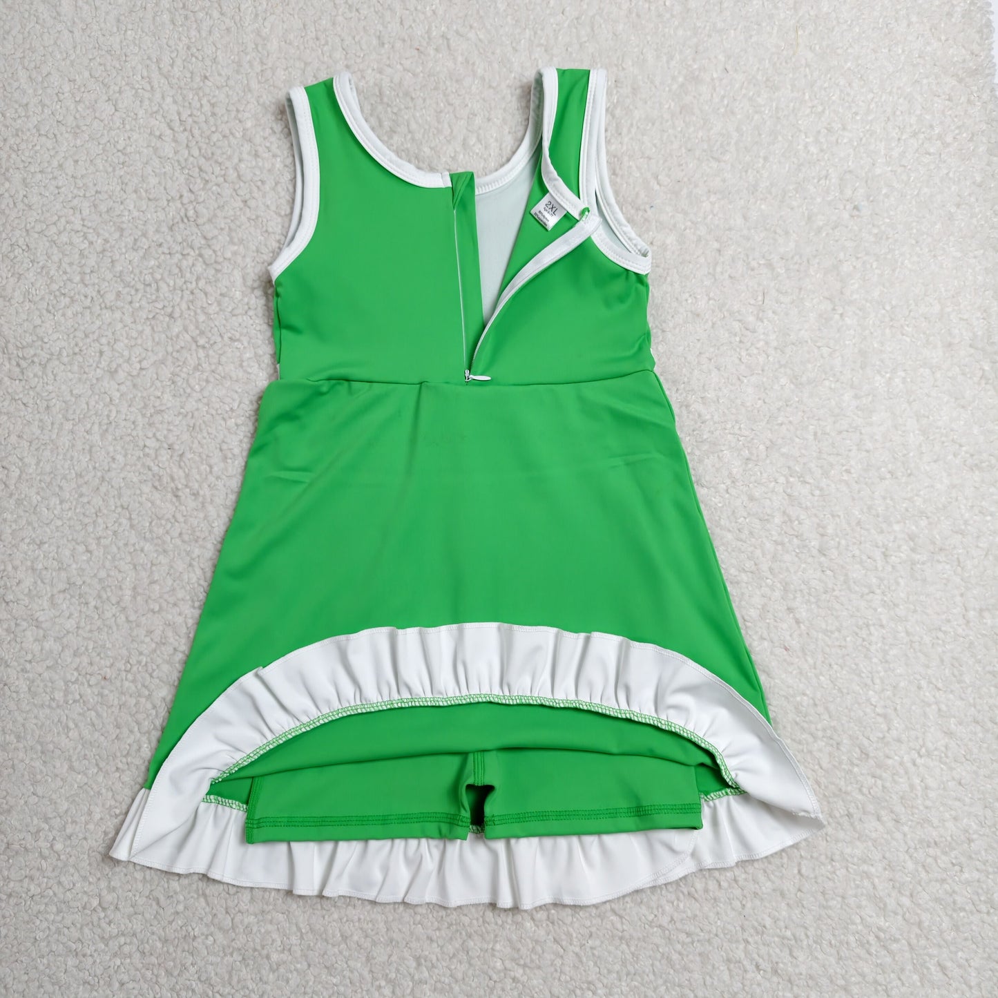 GSD4143 RTS NO MOQ (In stock)Sleeveless green white scallop girls athletic dress