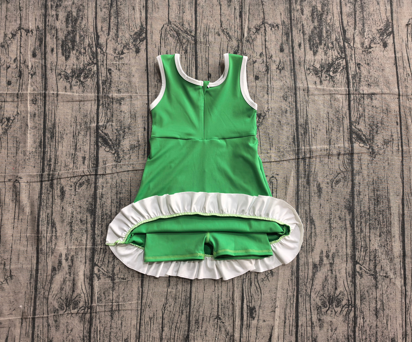 5.13 GSD4143 Sample No Moq Baby Girls Sleeveless Green Yoga Active Short Scallop Knee Length Dress