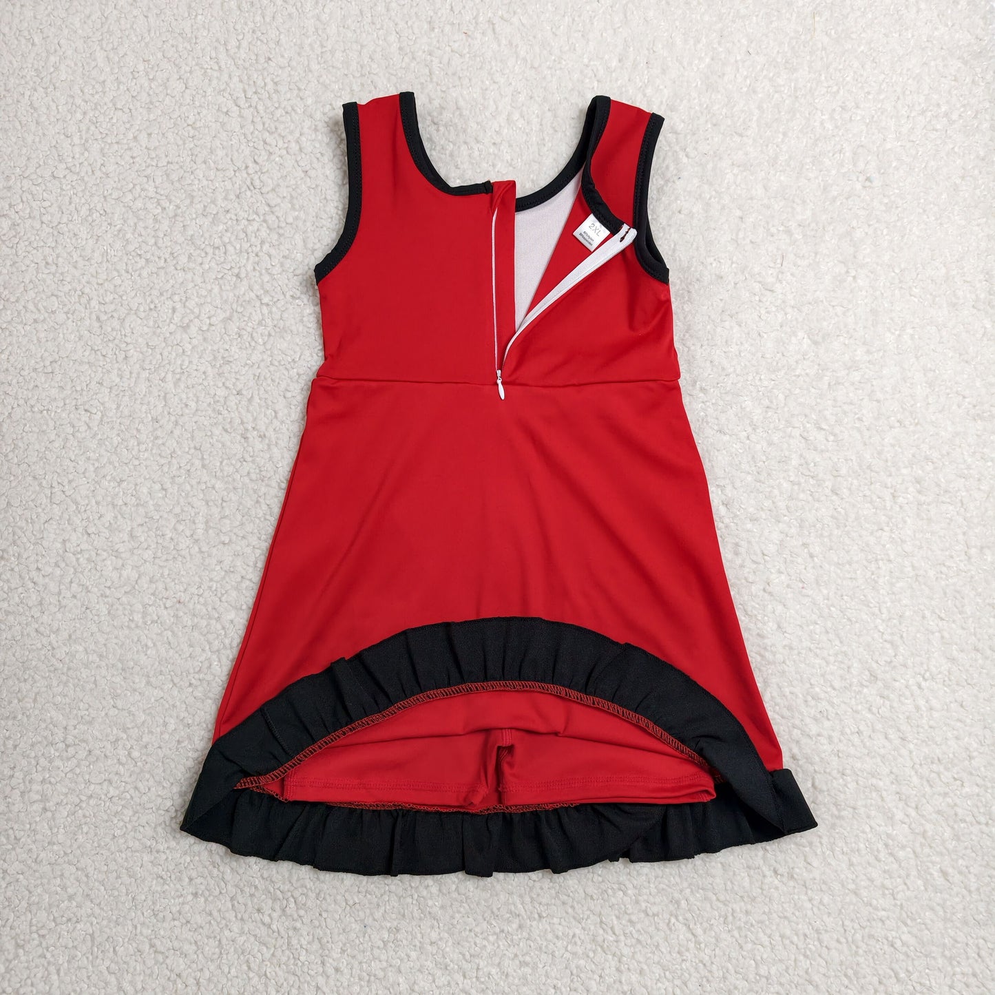 GSD4146 RTS NO MOQ (In stock)Sleeveless red black scallop team kids girls athletic dress