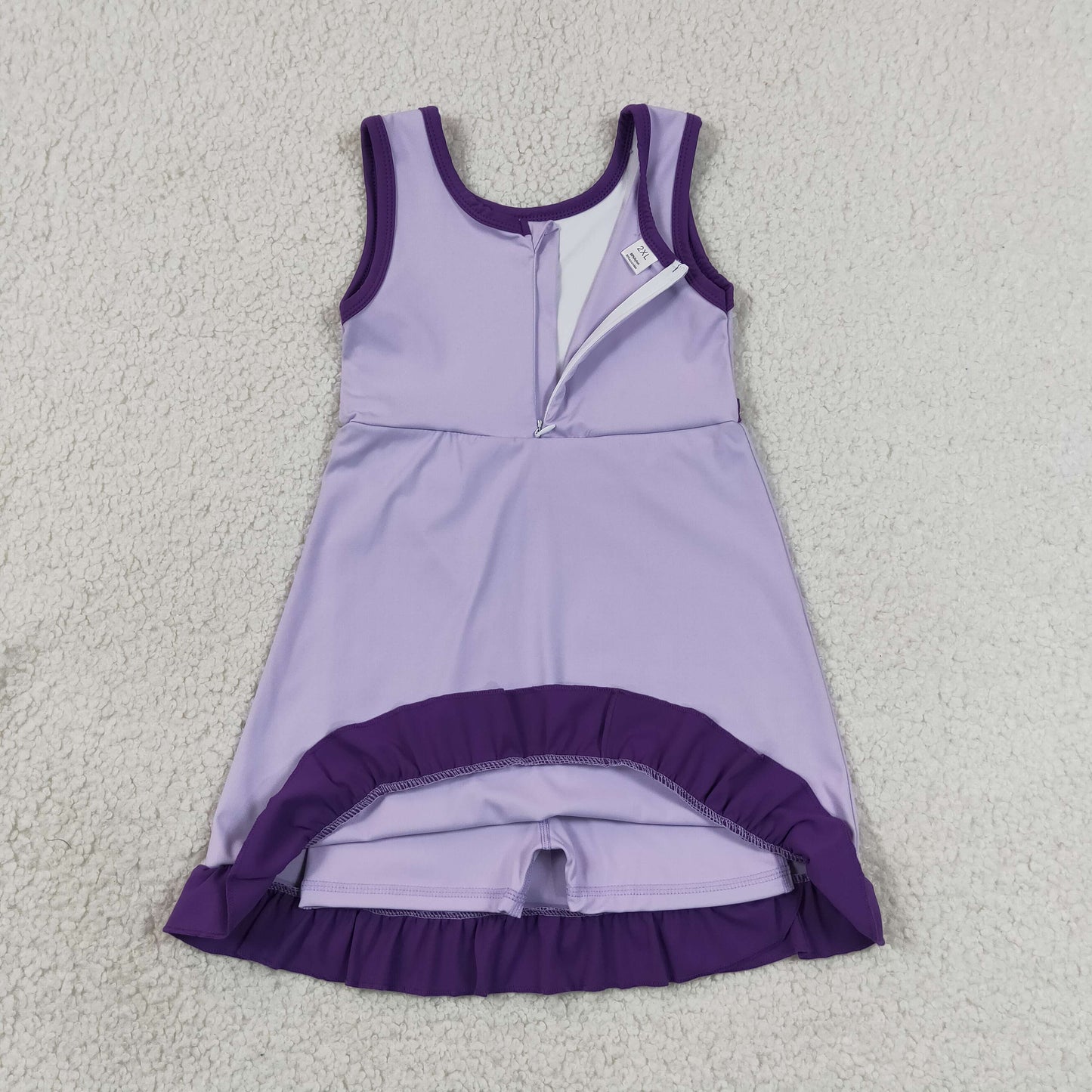 GSD4151 RTS NO MOQ (In stock)Baby Girls Sleeveless Pink Purple Yoga Active Short Scallop Knee Length Dress