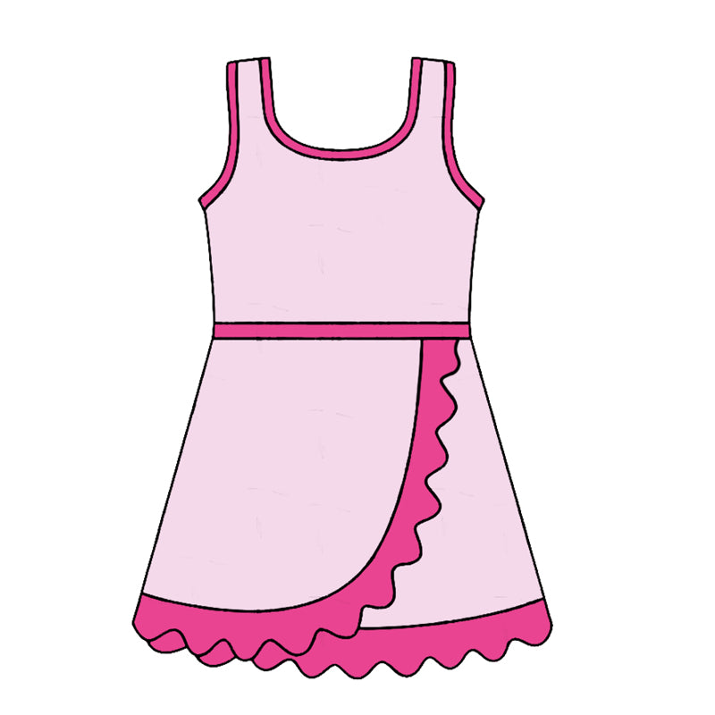 4.24 Pre order No Moq Baby Girls Sleeveless Yoga Active Short Scallop Knee Length Dress