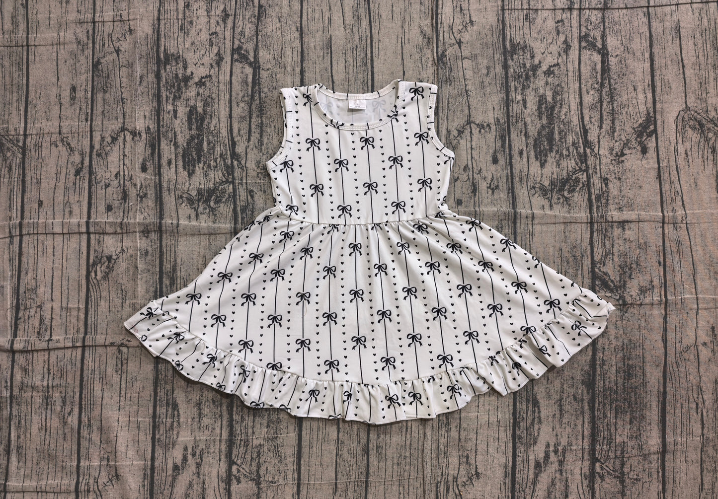 6.11 GSD4153 Sample No Moq Baby Girls Summer Black Bows Striped Sleeveless Knee Length Ruffle Dresses