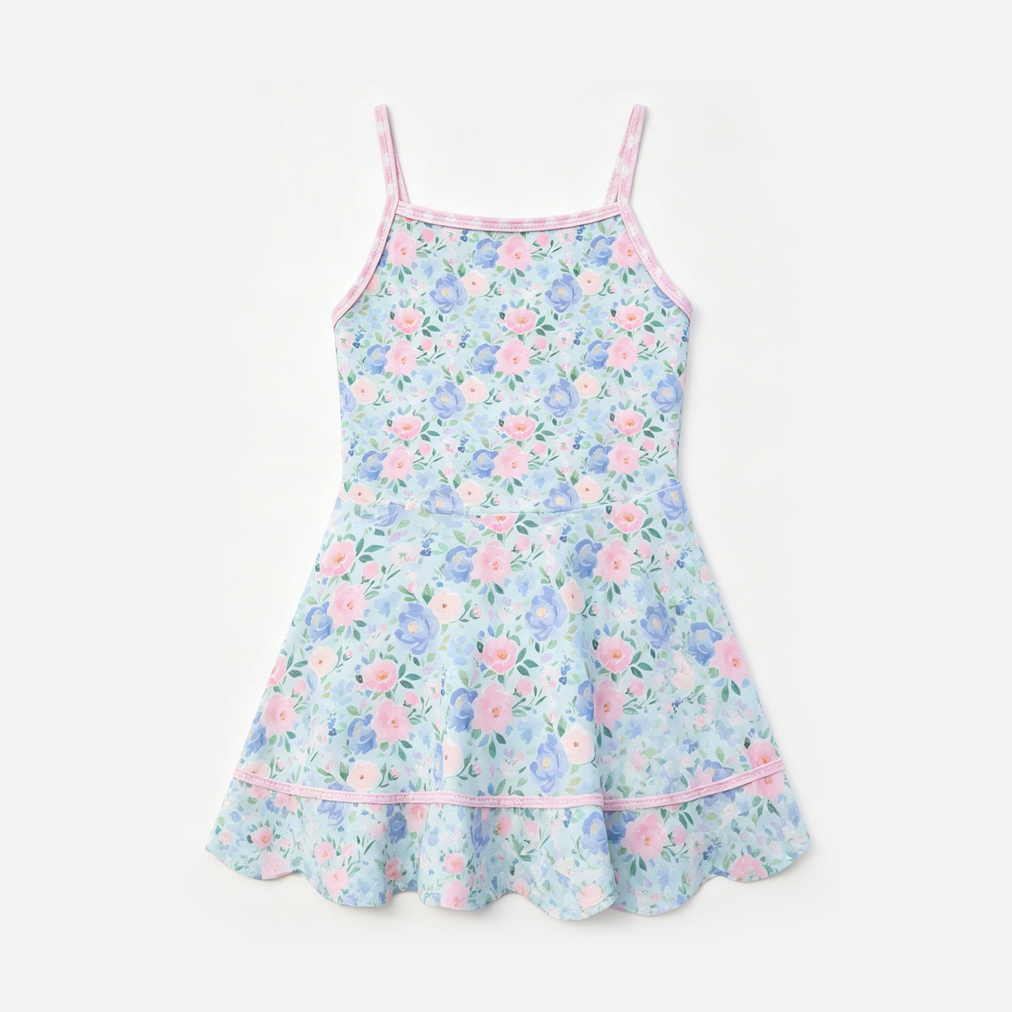 4.27 GSD4112 Pre order No Moq AIER-1 Baby Girls Pink Strap Colorful Flowers Scallop Knee Length Dresses