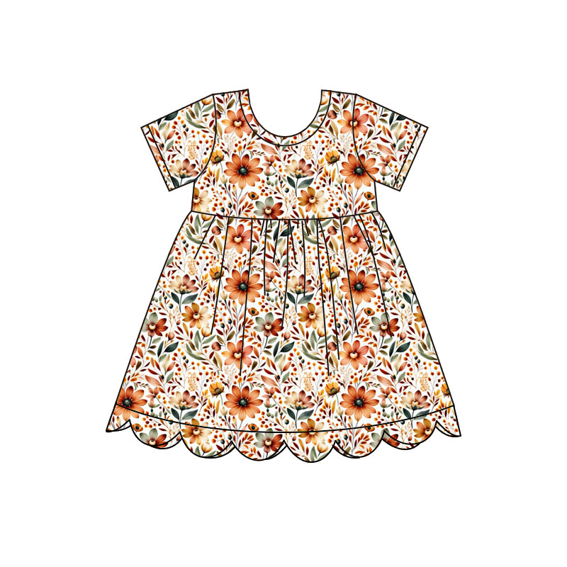 4.28 GSD4155 Pre order No Moq Baby Girls Summer Short Sleeve Scallop Colorful Floral Dresses