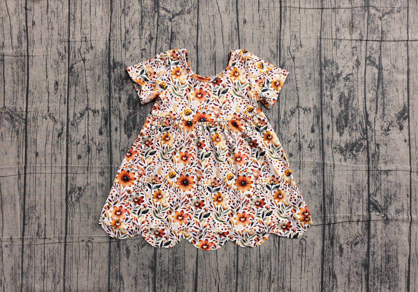 5.28 GSD4155 Sample No Moq Baby Baby Girls Sunflowers Scallop Fall Knee Length Dresses