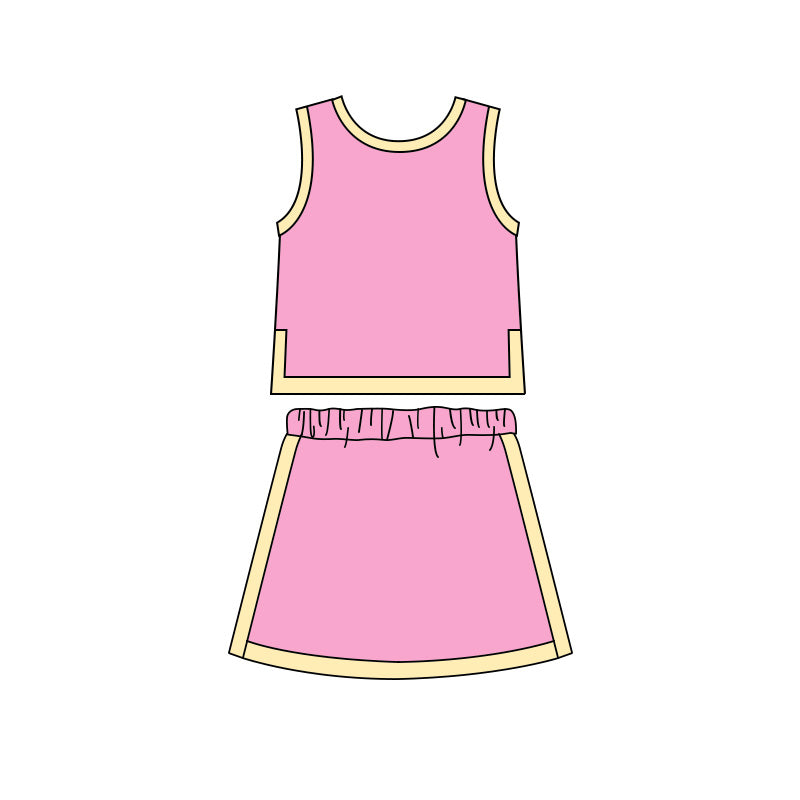5.6 Pre order No Moq Baby Girls Solid Color Sleeveless Top And Skirt Outfit