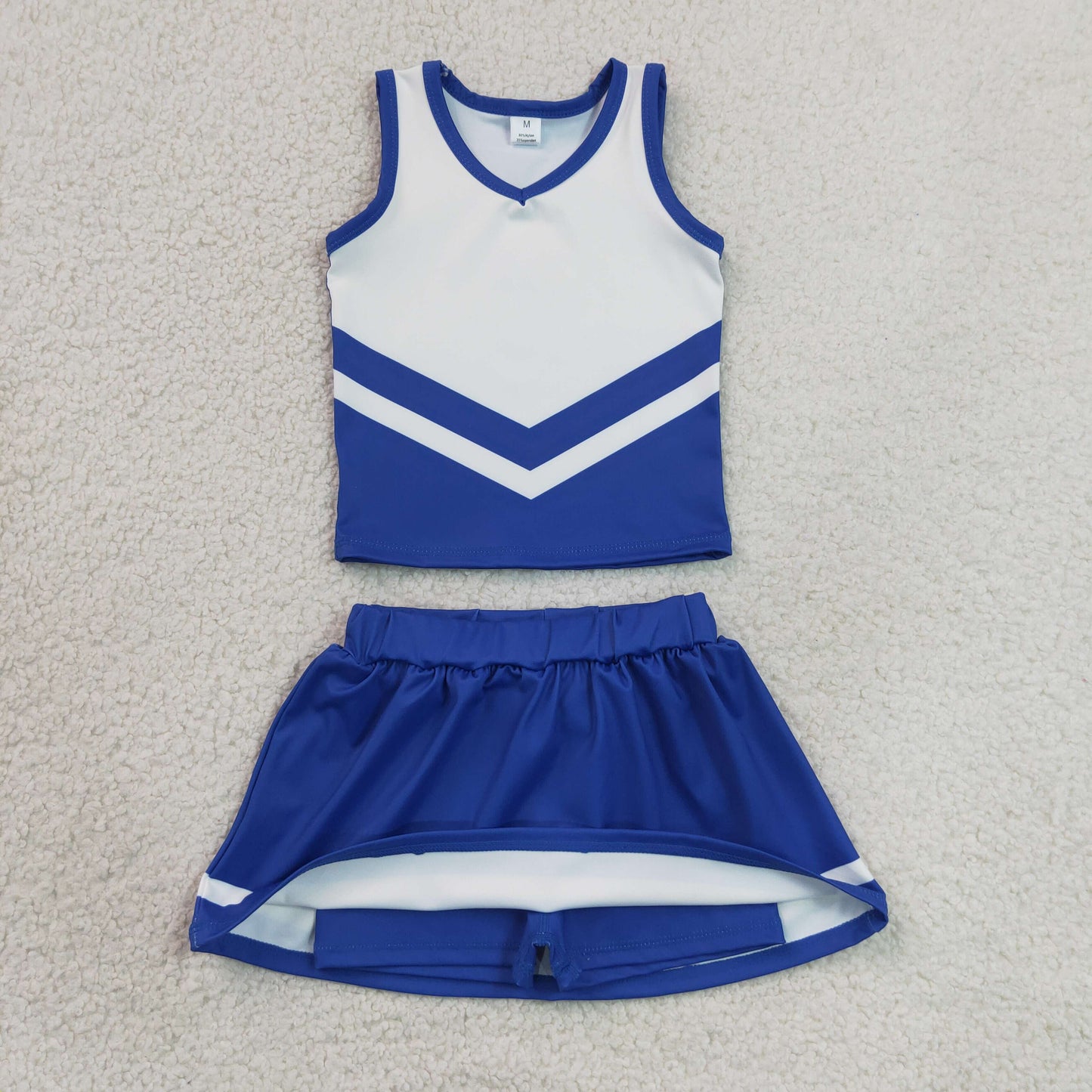 GSD4190 RTS NO MOQ (In stock)Sleeveless white blue top skirt girls team cheer active set