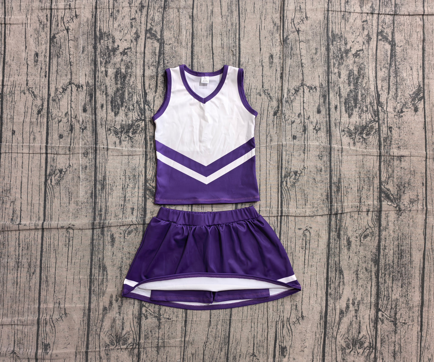 6.1 GSD4192 Sample No Moq Sleeveless white purple top skirt girls team cheer active set