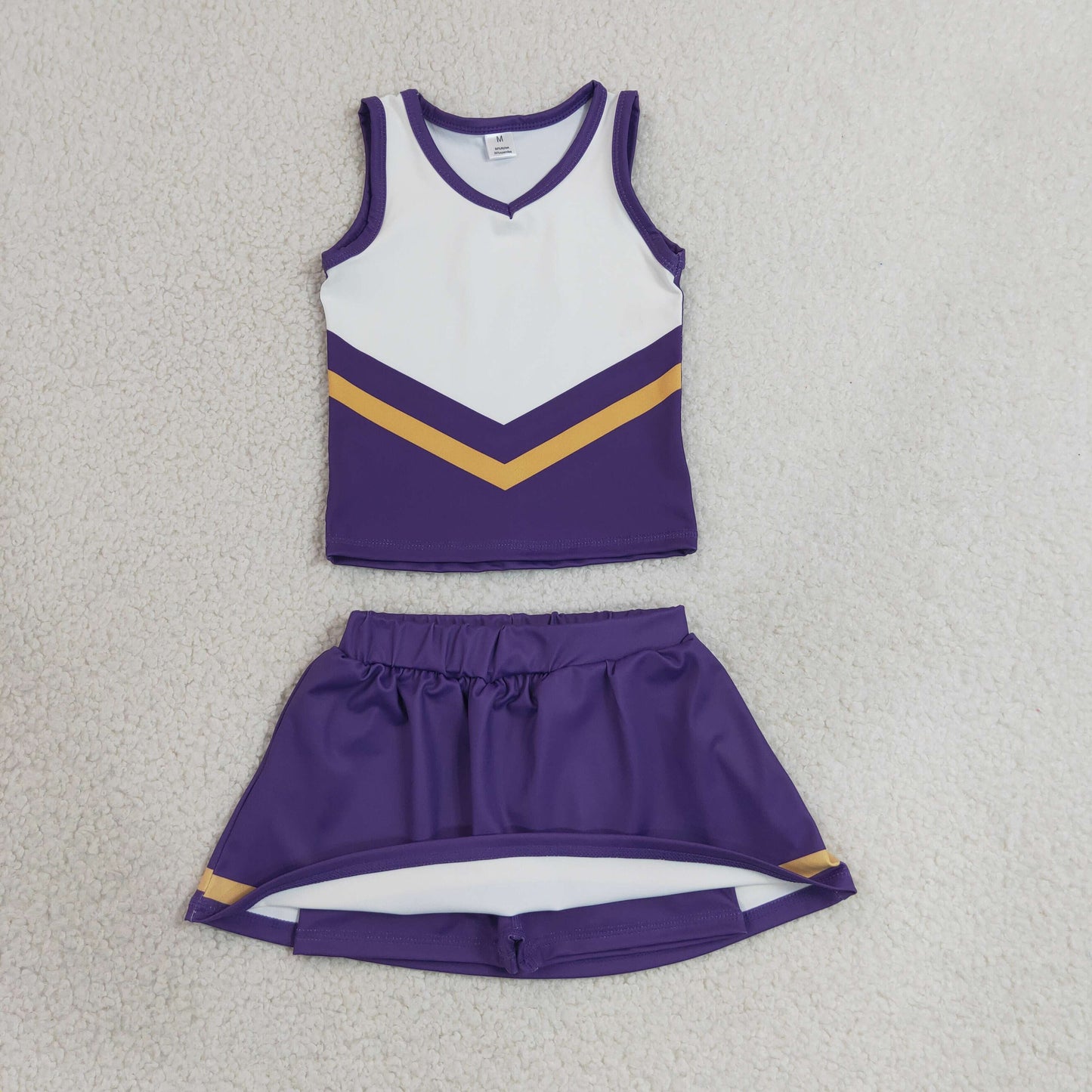 GSD4193 RTS NO MOQ (In stock)Sleeveless gold purple top skirt girls team cheer active set