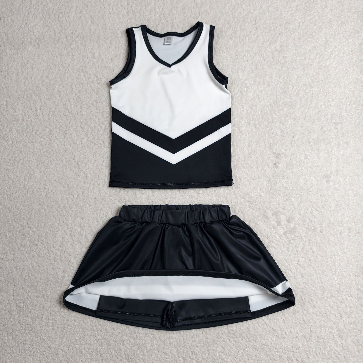 GSD4194 RTS NO MOQ (In stock)Sleeveless white black top skirt girls team cheer active set