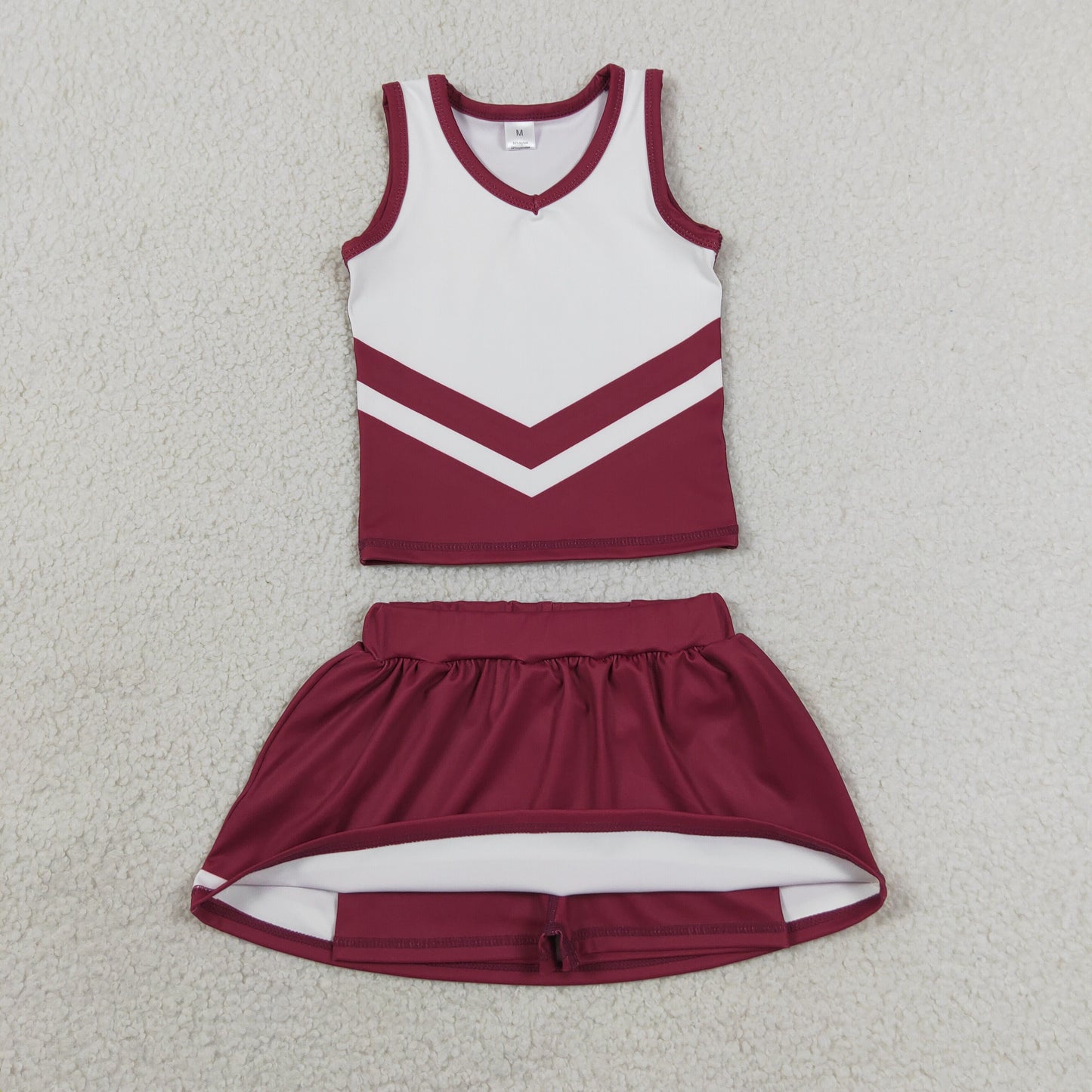GSD4195 RTS NO MOQ (In stock)Baby Girls Maroon Gold Stripe Vest Top Skirt Shorts Team Yoga Active Clothes Sets