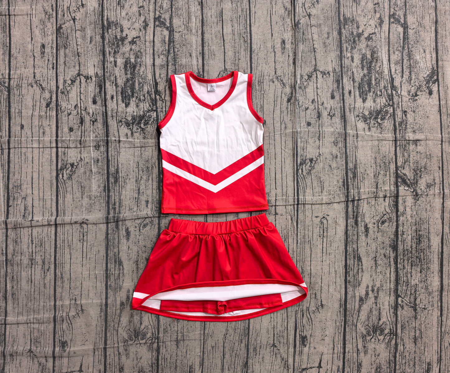 6.1 GSD4198 Sample No Moq Sleeveless white red top skirt girls team cheer active set