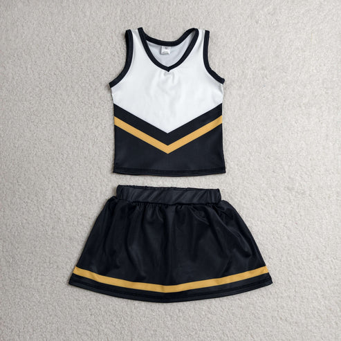 RTS NO MOQ Sibling yoga fabric Toddler Girls Striped Sleeveless Vest Top Skort Shorts Yoga Active Outfit Set