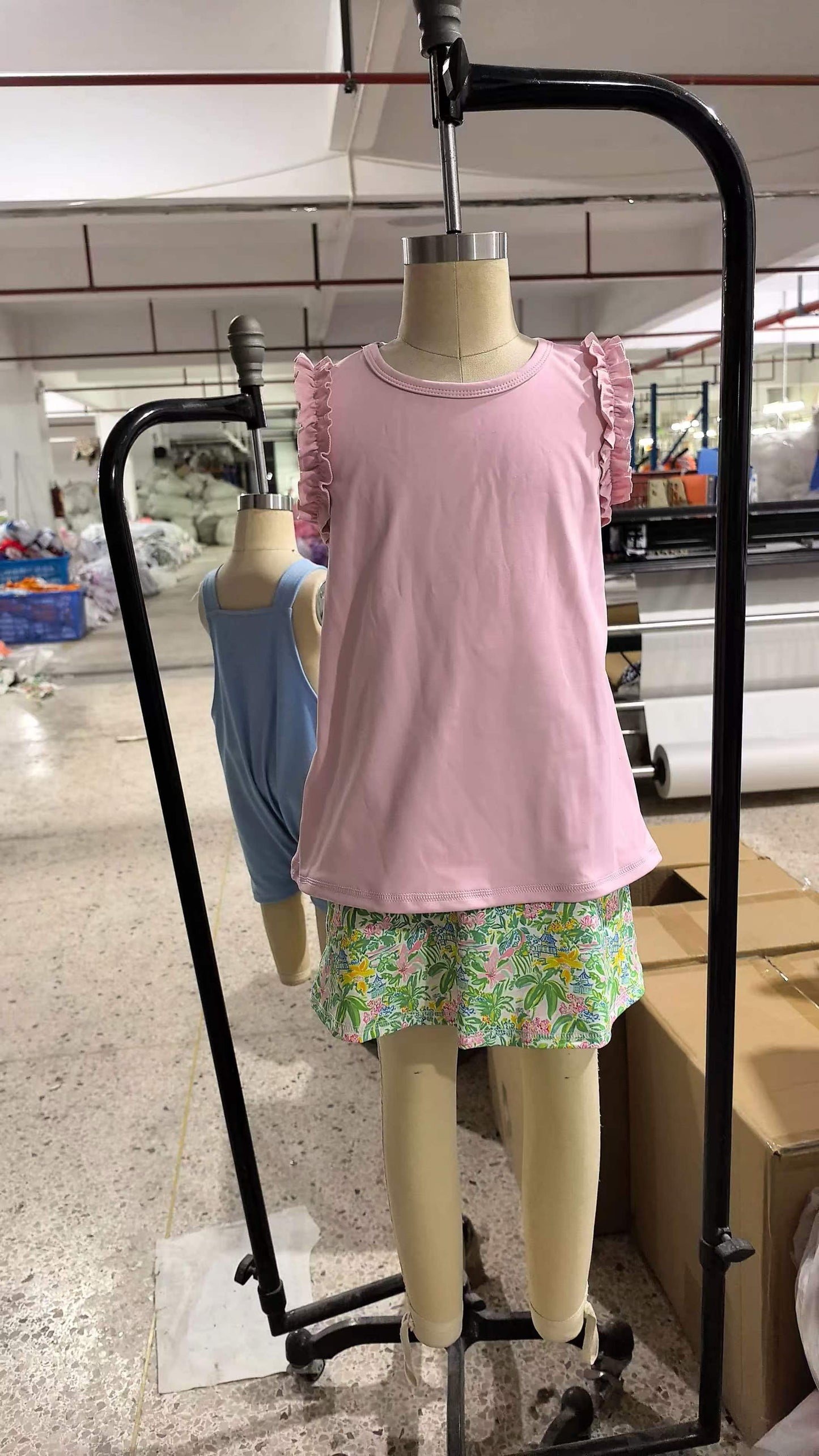 6.2 GSD4217(GT1701+GLK0311)Sample No Moq Yoga Baby Girls Light Pink Cotton Sea World Print Tunic Top Scallop Skort Two Piece Yoga Active Clothes Set