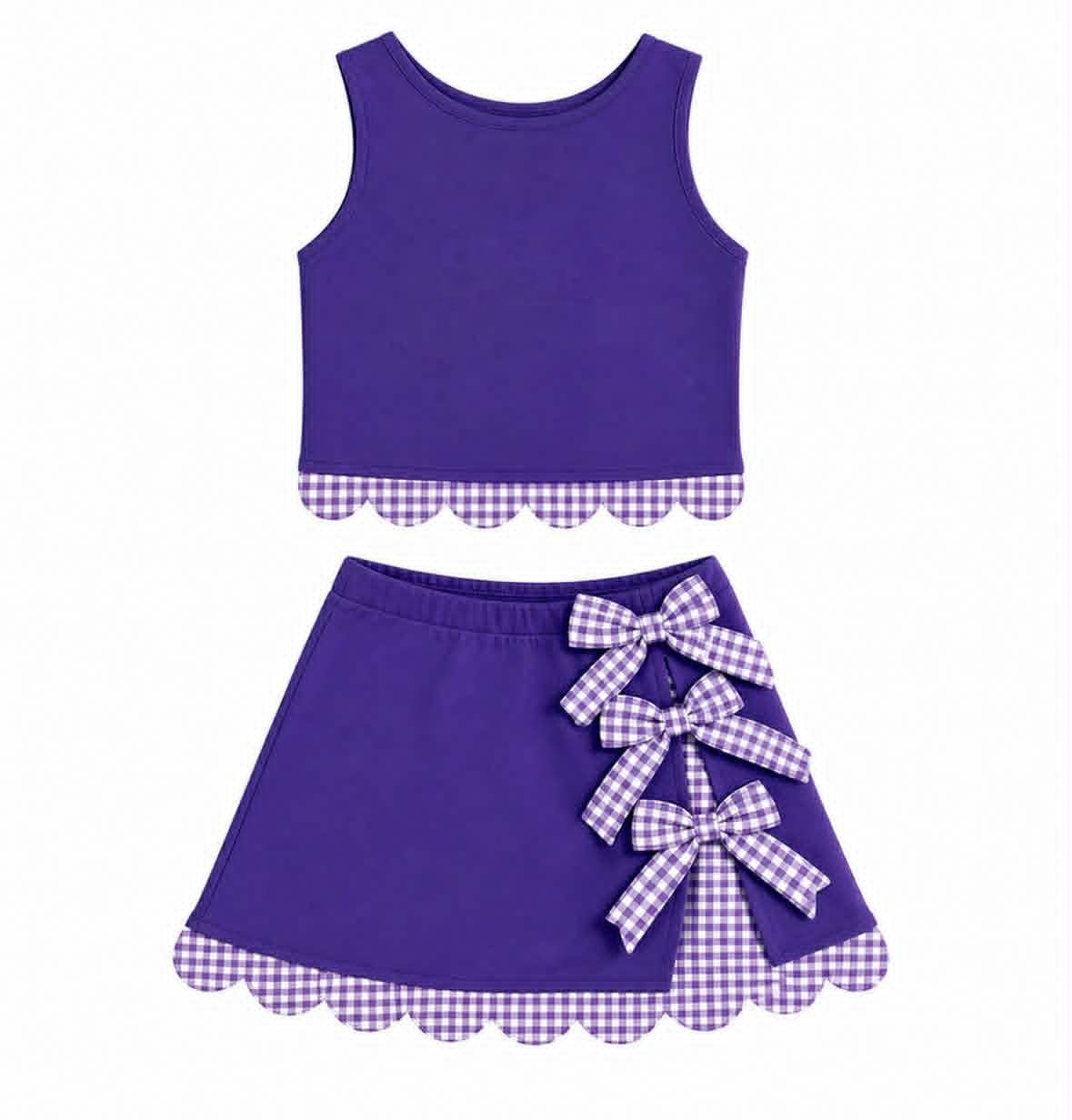 5.15 GSD4225 Pre order No Moq Baby Girls Purple Yoga Active Scallop Sleeveless Vest Skirt Short Set