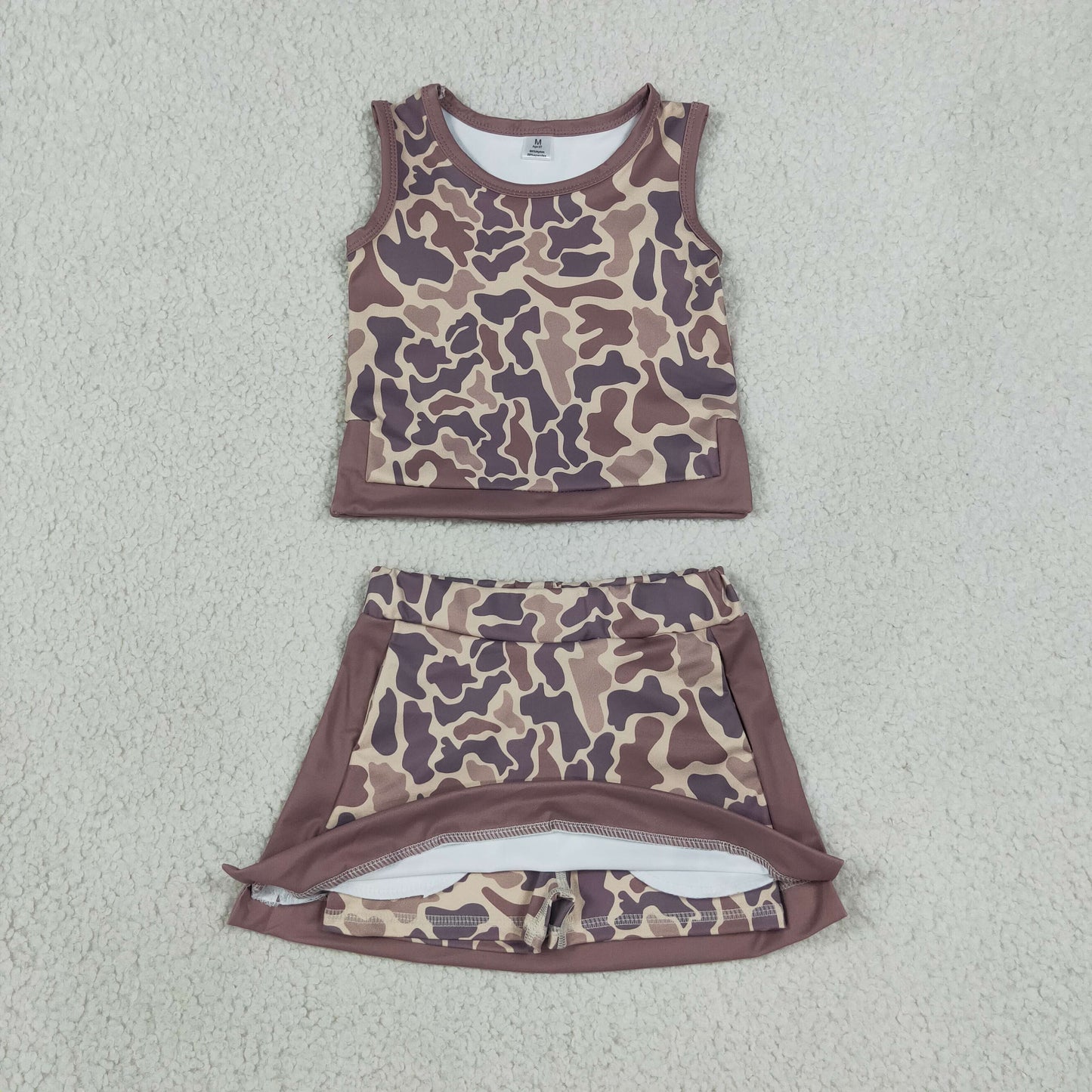 GSD4231 RTS NO MOQ (In stock) yoga fabric Baby Girls Southern Brown Camo Vest Skirt Short Yoga Active Clothes Set