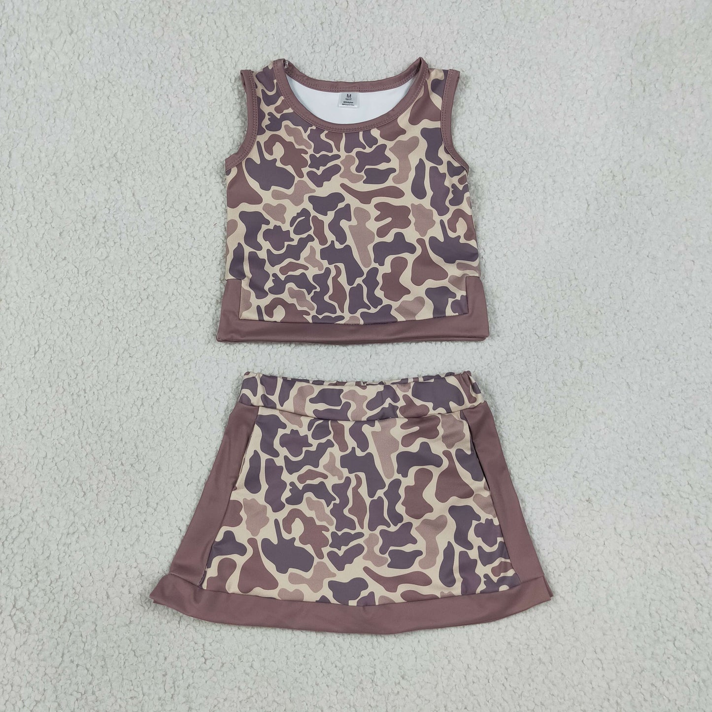 RTS NO MOQ Sibling Yoga fabric Baby Girls Southern Camo Vest Skirt Short Yoga Active Clothes Set
