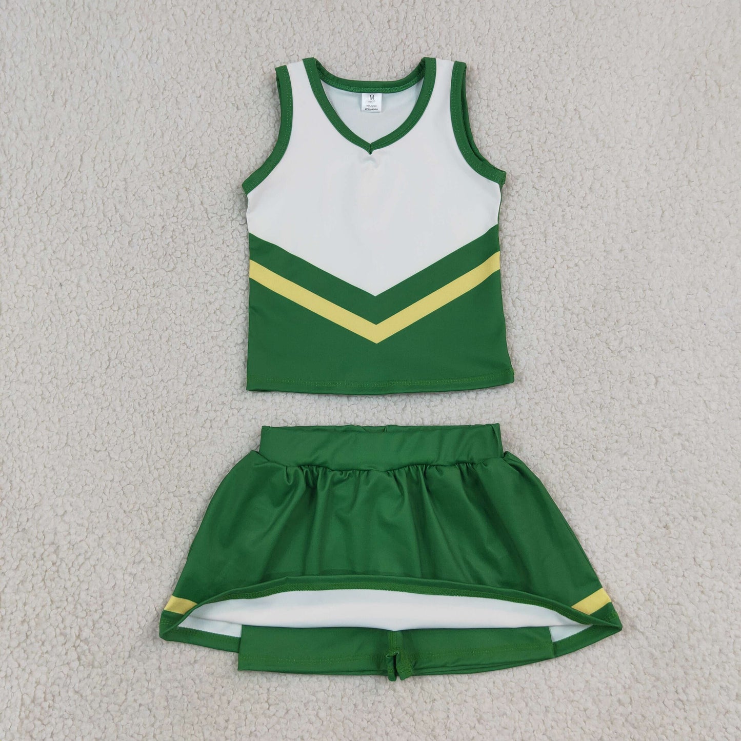 RTS NO MOQ (In stock)GSD4238 Yoga Baby Girls Green Yellow Vest Top Matching Skort Two Piece Yoga Active Team Clothes Set