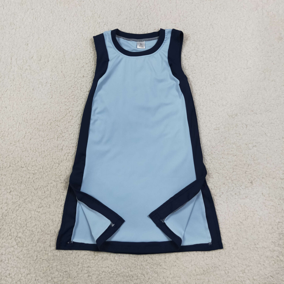 RTS NO MOQ (In stock)yoga fabric cotton GSD4256 Yoga Baby Girls Separate Shorts Solid Navy Blue Sleeveless Yoga Knee Length Dress