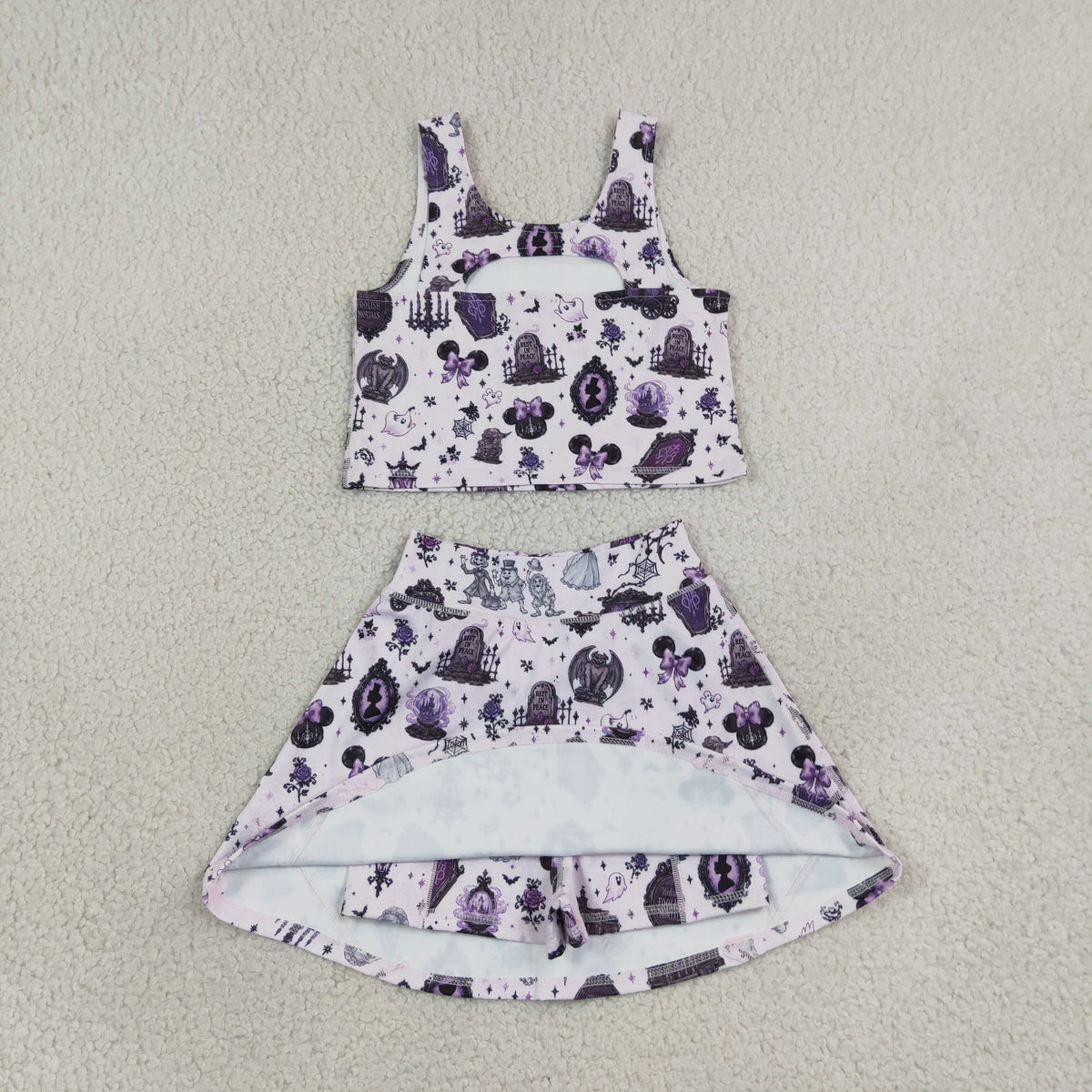 RTS NO MOQ GSD4289 Yoga Baby Girls Ghosts Vest Skirt Short Yoga Active Clothes Set