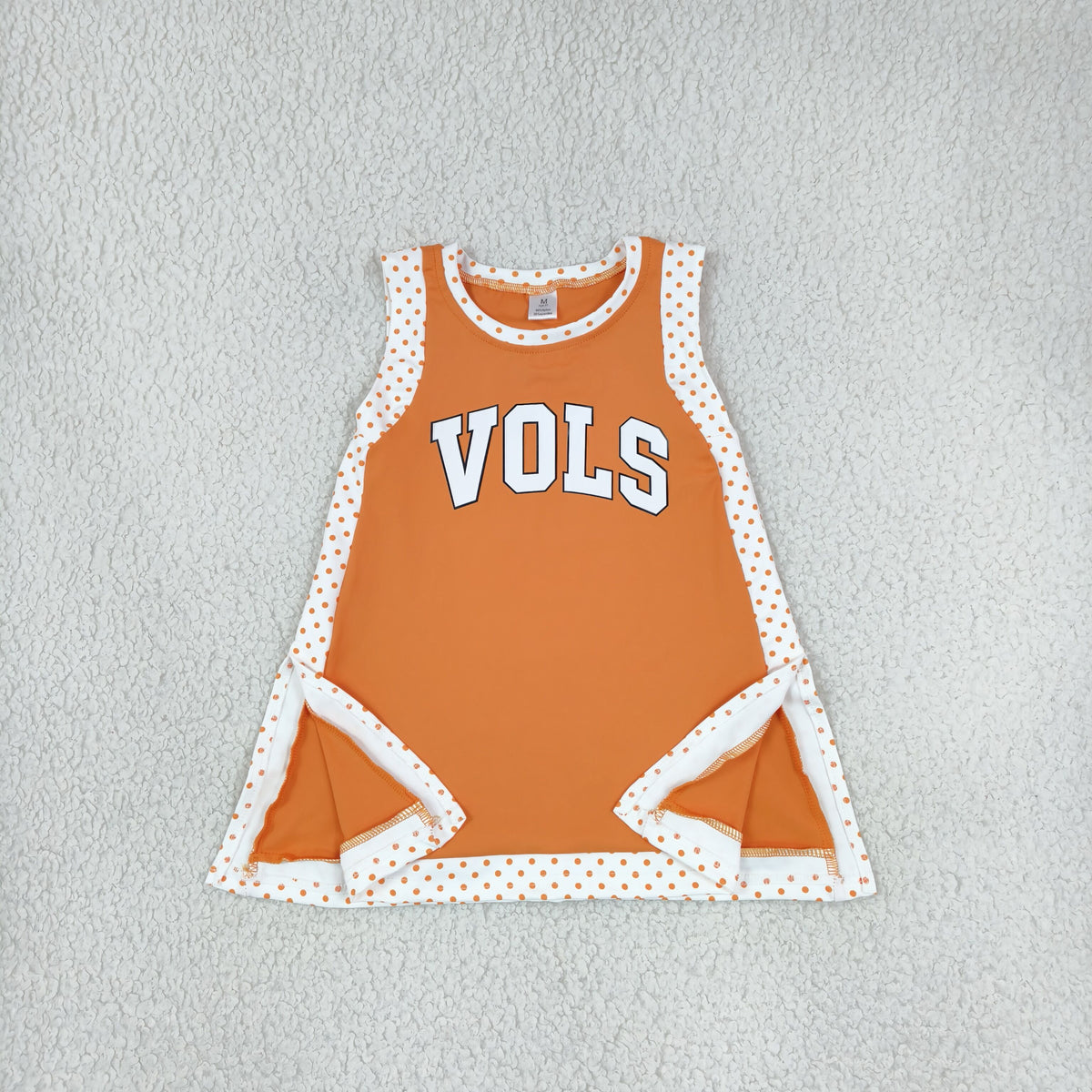 RTS NO MOQ (In stock)yoga fabric GSD4292 Yoga Baby Girls Orange Polka Dots Team Yoga Active Split Knee Length Dress