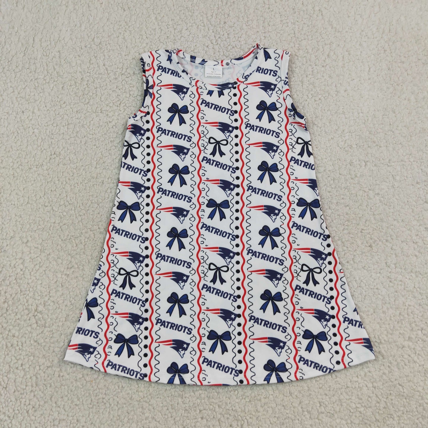 RTS NO MOQ (In stock)milk silk GSD4293 Baby Girls Sleeveless Bows Patriots Stripe Team Knee Length Dress