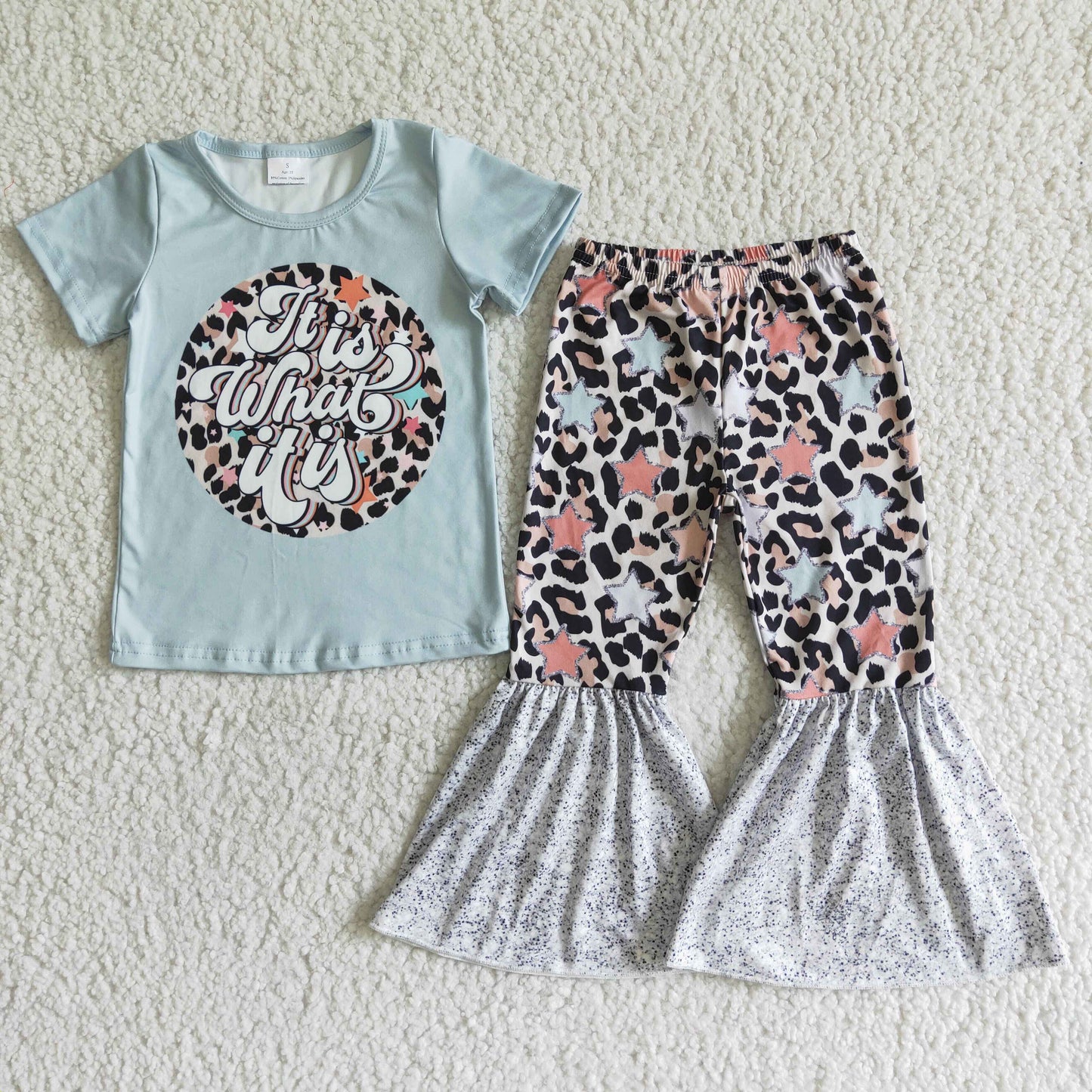 3.21 GSPO0002 RTS No Moq Clearance Baby Girls Summer short sleeve leopard bell pants sets