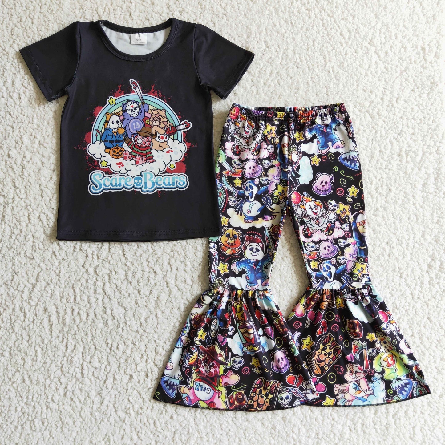 GSPO0177 Baby girls Halloween bear bell pants clothes sets