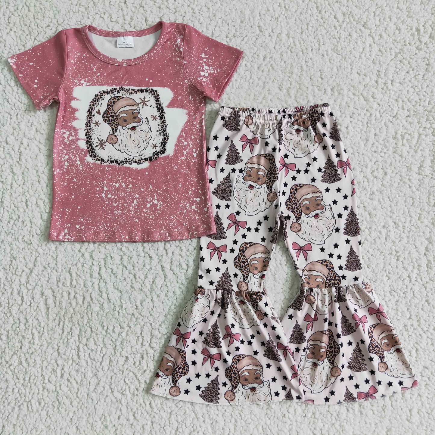 GSPO0180 Baby Girls Christmas pink santa bell pants sets