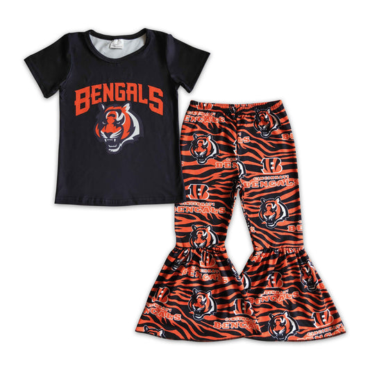 10.18 GSPO0187 RTS No Moq Promotion baby girls football tiger bell pants sets