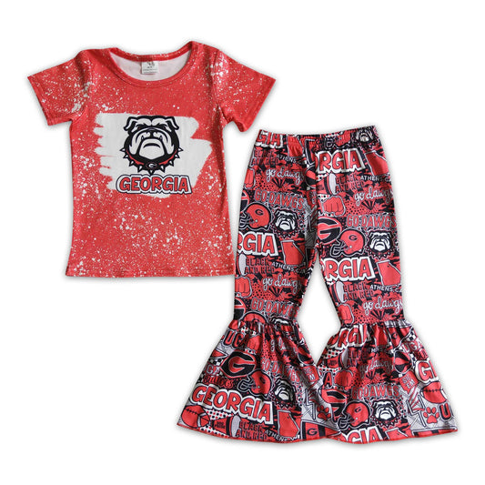 10.18 GSPO0188 RTS No Moq Promotion Baby girls football team red dog bell pants clothes sets