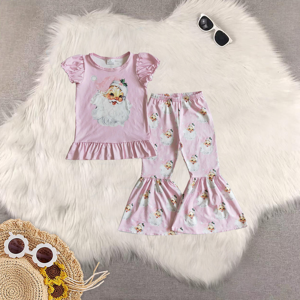 8.20 RTS Sibling Pink shirt santa suspender dress girls Christmas set