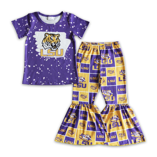 10.18 GSPO0210 RTS No Moq Promotion Baby girls purple football bell pants clothes sets