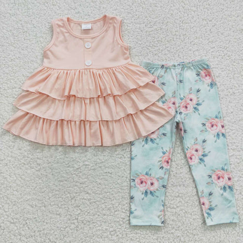 9.17 RTS Sibling Baby Girls Bows Flowers Tunic Leggings Pant Ruffle Sleeves Clothes Sets