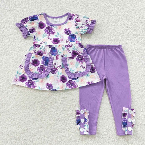 9.17 RTS Sibling Baby Girls Bows Flowers Tunic Leggings Pant Ruffle Sleeves Clothes Sets