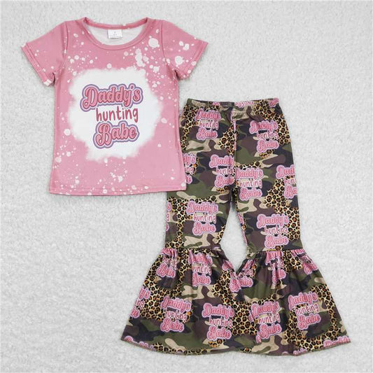 RTS NO MOQ ETA 5/7days Arrived GSPO0922 daddy's hunting babe letter leopard print camouflage short sleeve pants set