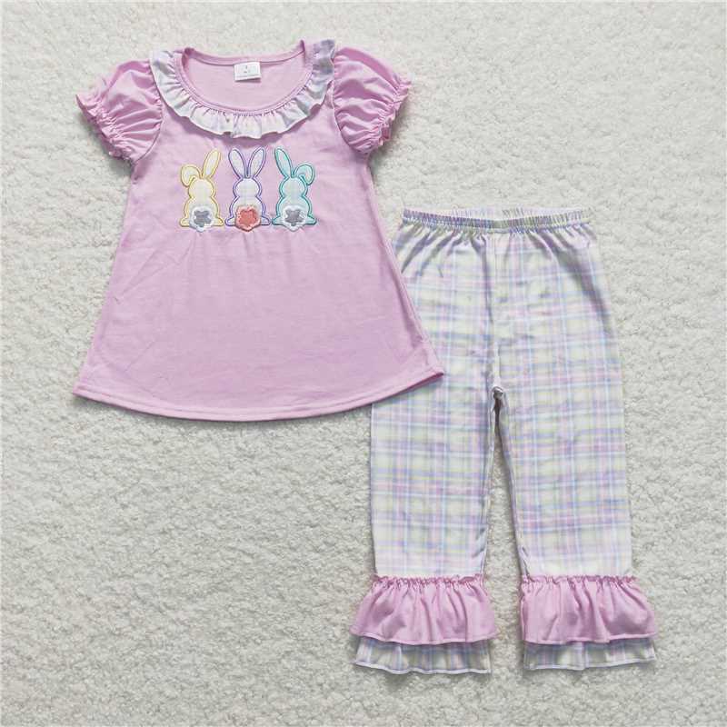 Girls Pink Floral Rabbit Tunic Ruffle Pants Outfit Easter Themed Children's Clothing Set
