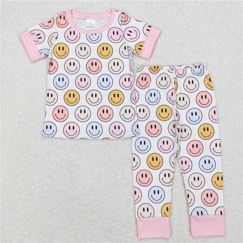7.02 Sibling Brown short sleeves smile kids boy and girls pajamas Sets