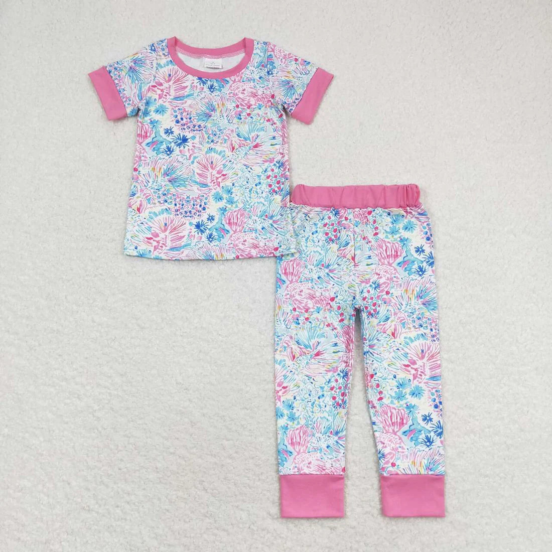 2.27 RTS Sibling Baby Girls Short Sleeve Floral Leopard Top Pants Pajamas Clothes Sets