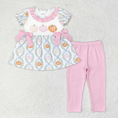9.17 RTS Sibling Baby Girls Bows Flowers Pumpkins Tunic Leggings Bell Bottom Pant Fall Clothes Sets