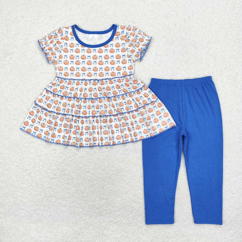 9.17 RTS Sibling Baby Girls Bows Flowers Pumpkins Tunic Leggings Bell Bottom Pant Fall Clothes Sets