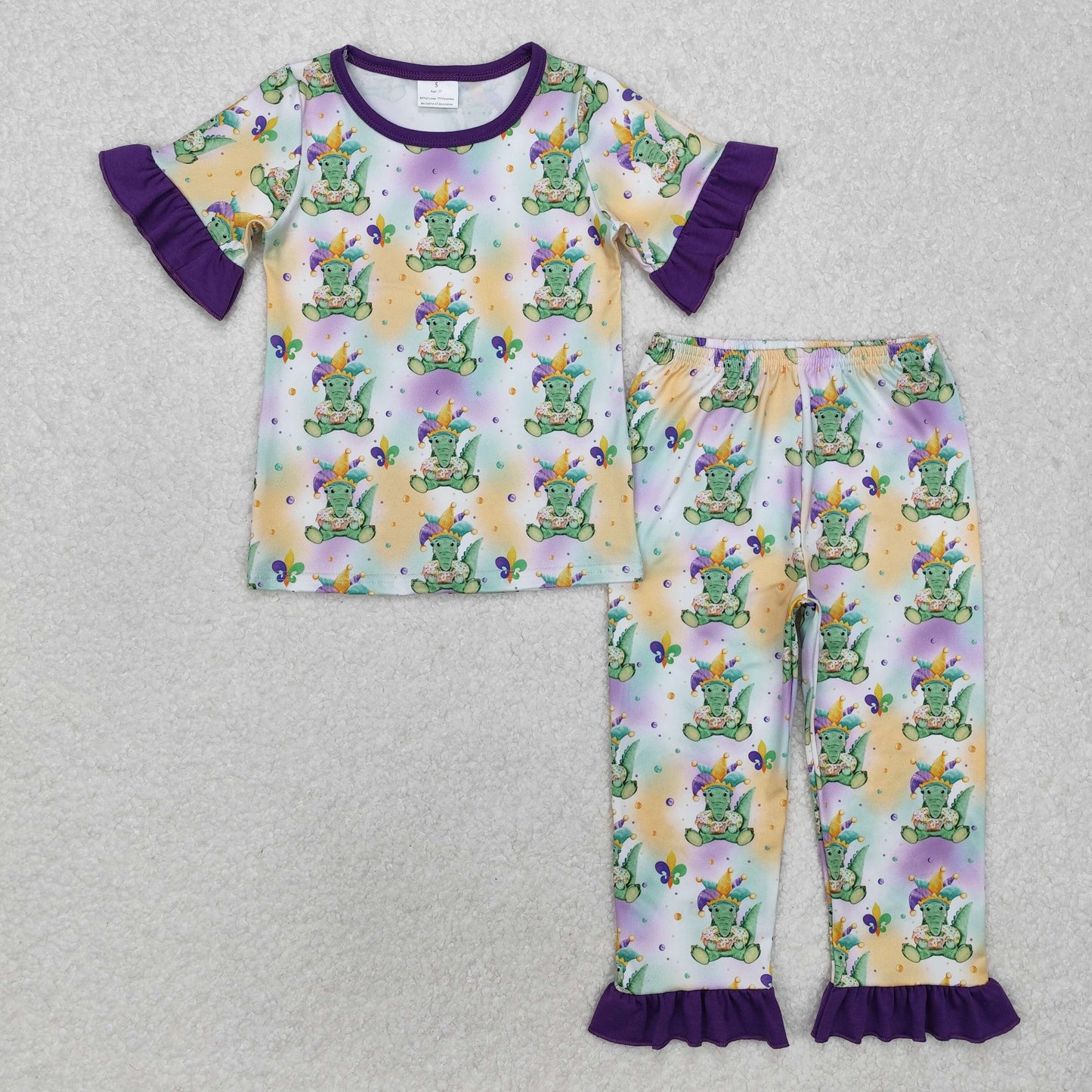 GSPO1766Baby Girls Mardi Gras Crocodile Shirt Pants Pajamas Clothes Sets