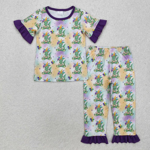 9.17 RTS Sibling Baby Kids Anchors Crocodiles Top Pants Mardigras Pajamas Sets Zipper Footie Rompers