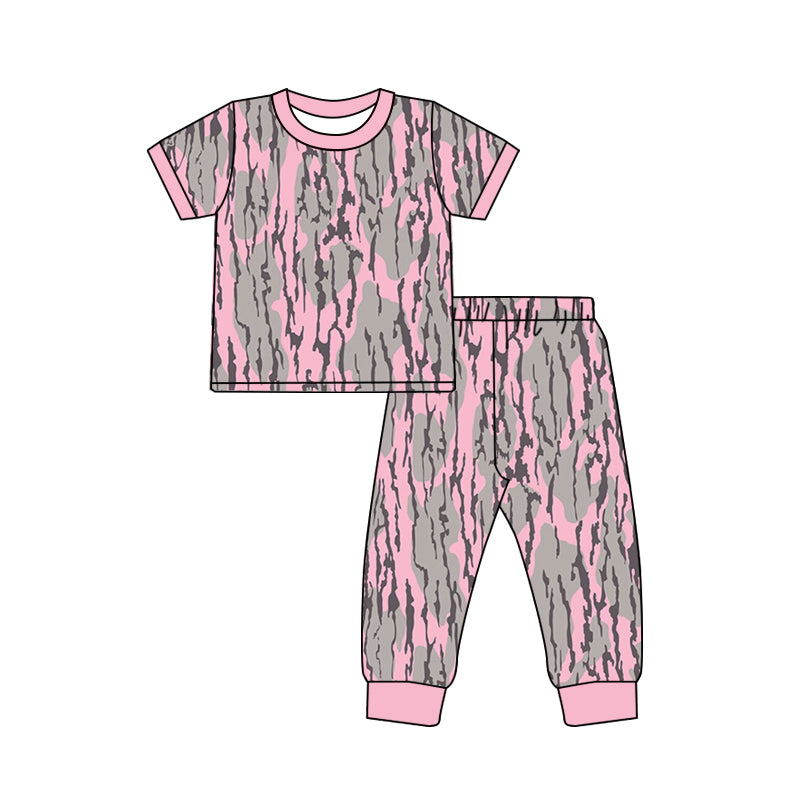GSPO1815 Baby Girls Pink Bottomland Camouflage Top Pants Pajamas Clothing Sets Preorder
