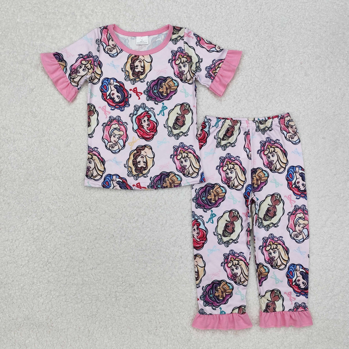 GSPO1846 Pink short sleeves bow princess baby girls pajamas