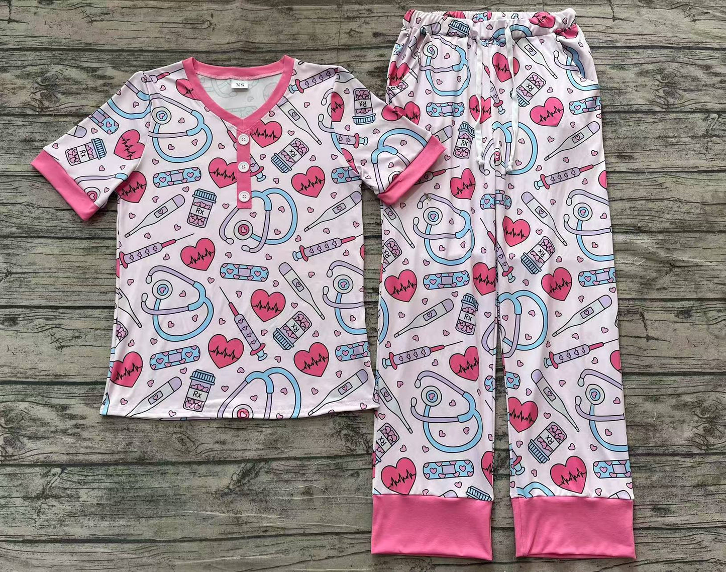 GSPO1861Short sleeves heart nurse adult women pajamas