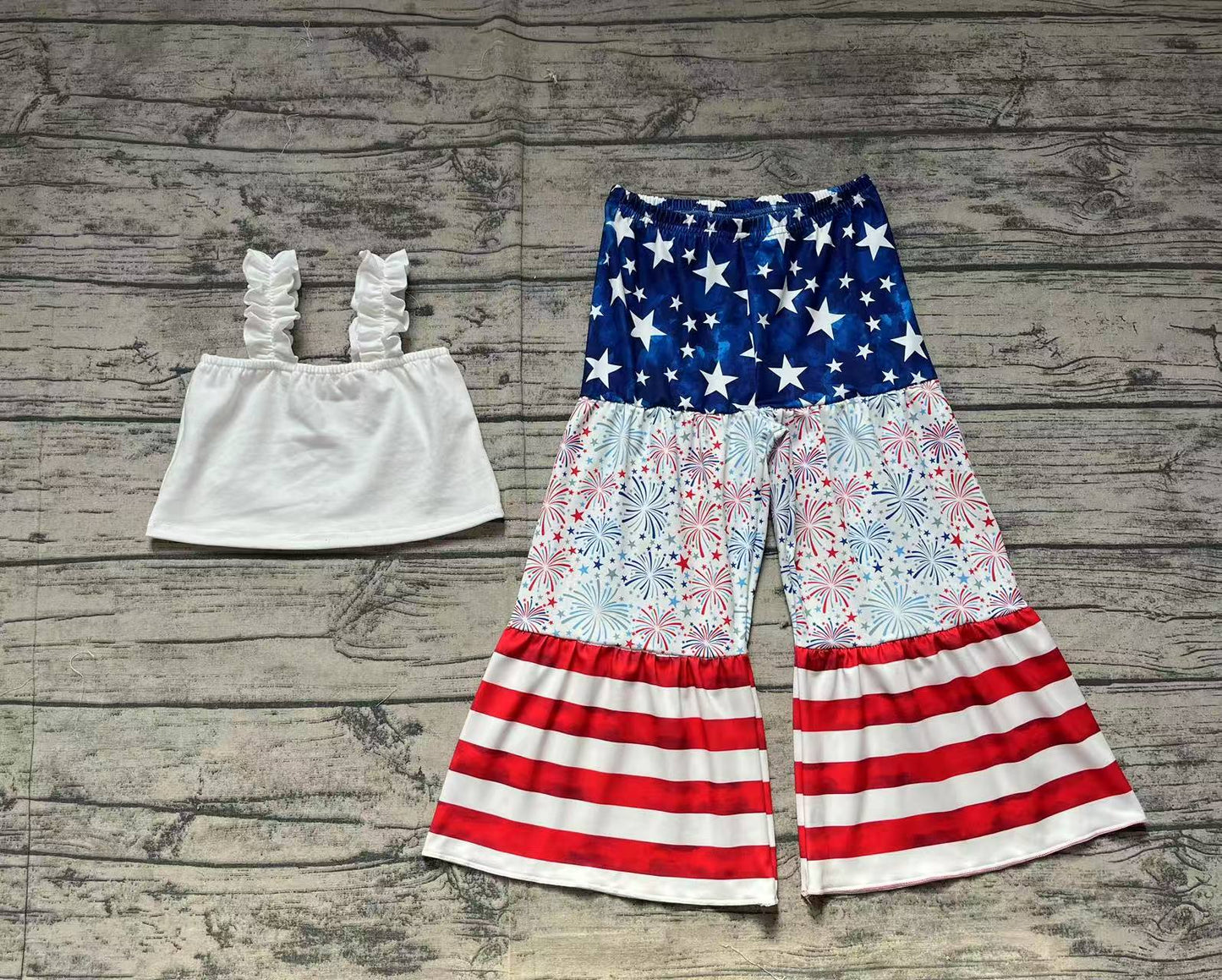 GSPO1959Straps top stars stripe firework pants girls 4th of july clothes