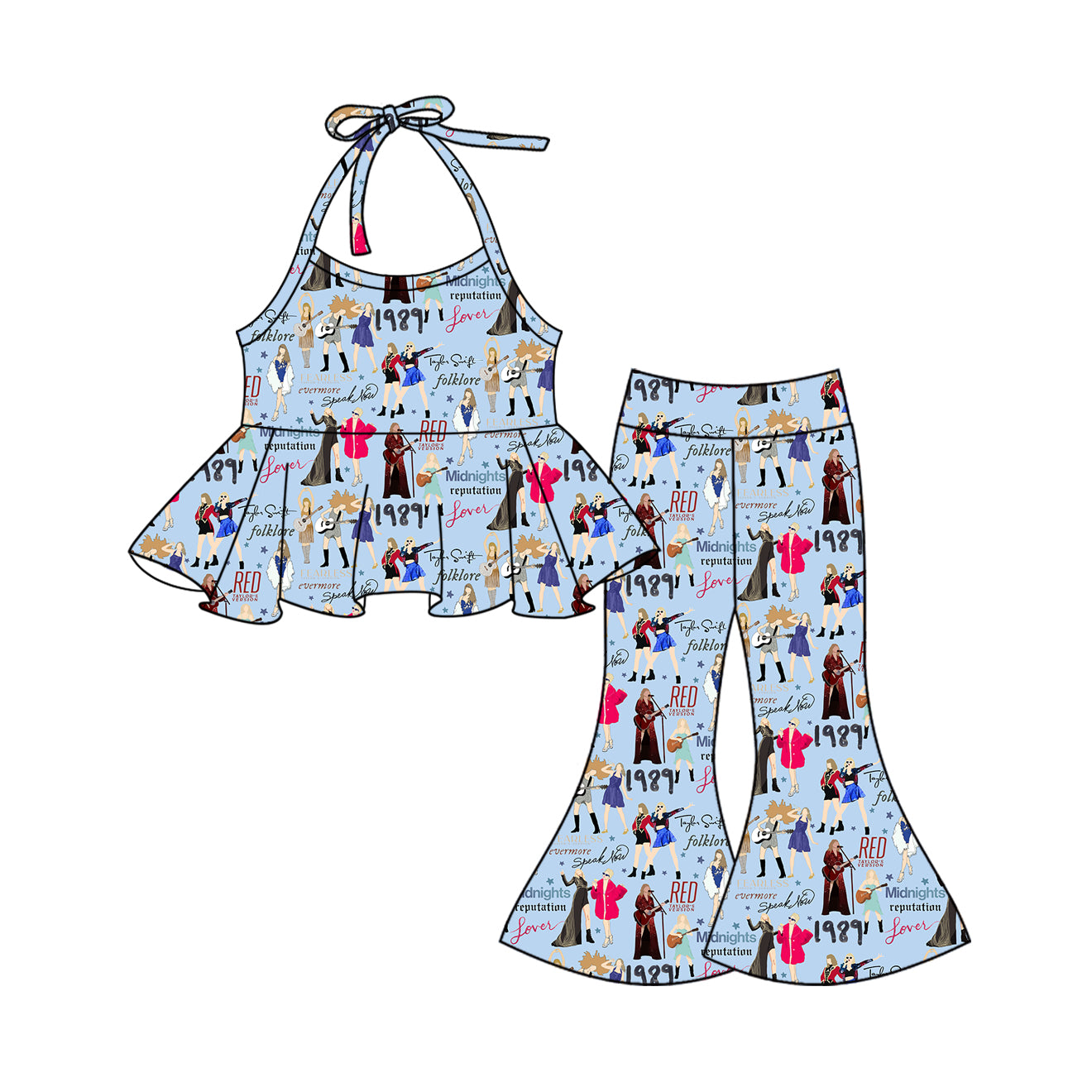 Pink hat heart boots halter top pants girls clothes