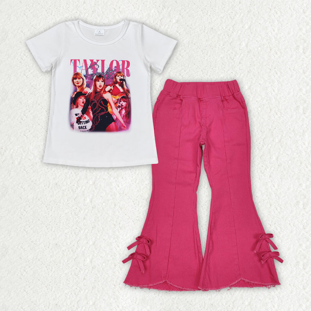 4.23 GSPO2015 Pre order White top hot pink bow jeans singer girls clothes