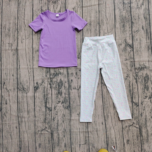 9.15 GSPO2067 Sample No Moq Fast Coming Baby Girls Lavender Short Sleeve Top Legging Pant Yoga Set